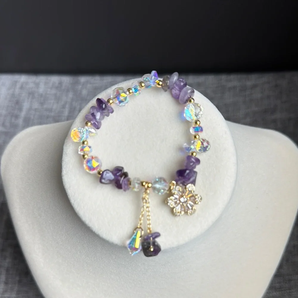 Vibrant Purple and Gold Gemstone Bracelet